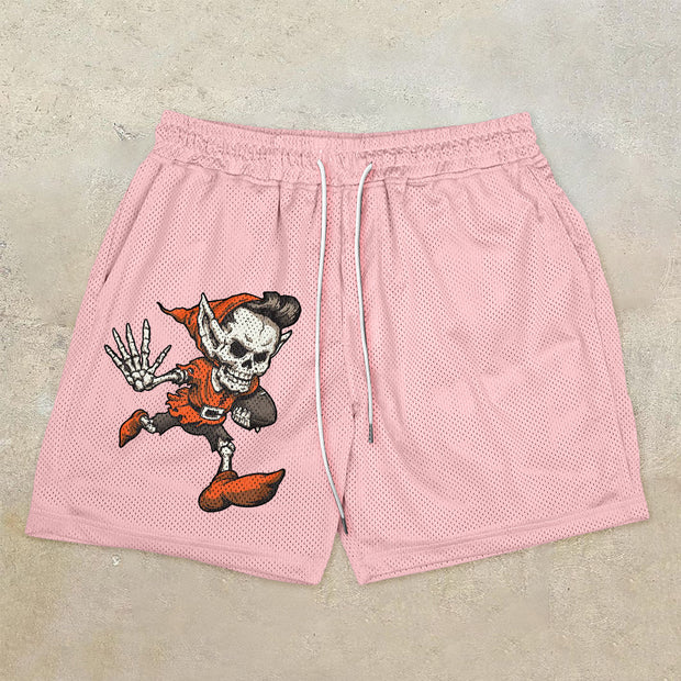 cartoon funny trendy brand printed mesh shorts