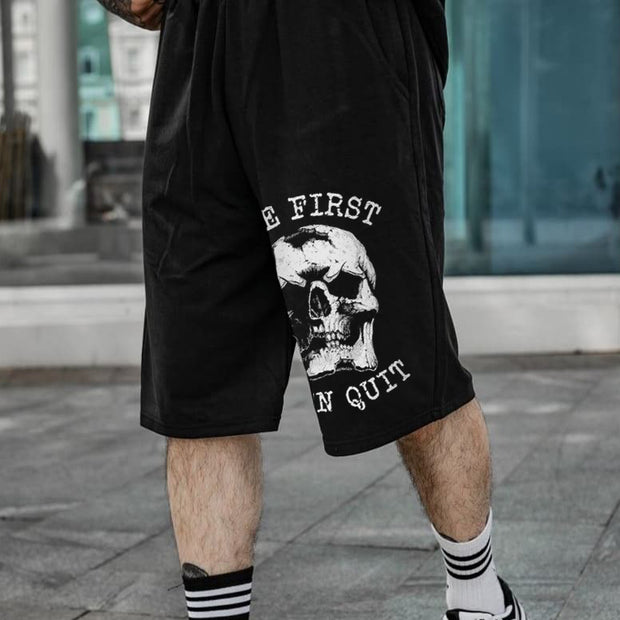 skull print track shorts