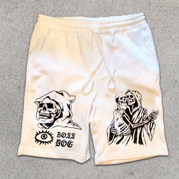 Skull Graphic Print Drawstring Shorts