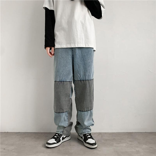 Personalized stitching jeans men's wide-leg trousers