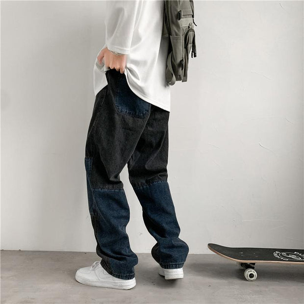Personalized stitching jeans men's wide-leg trousers