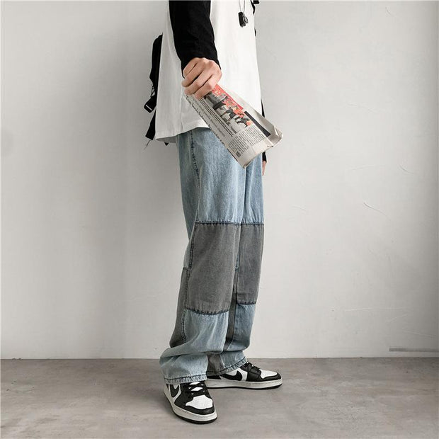 Personalized stitching jeans men's wide-leg trousers