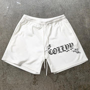 Retro fashion brand angel print shorts