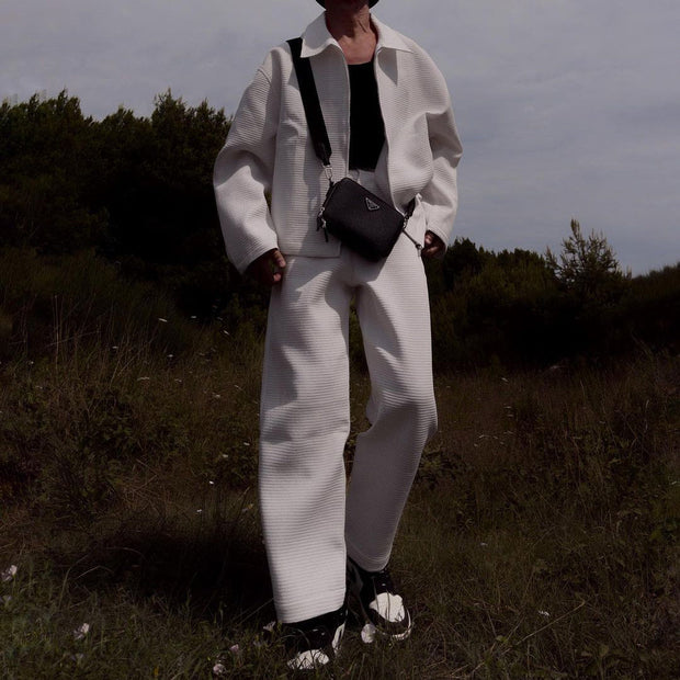 Waffle wide-leg pants loose drape straight-leg casual street style trousers