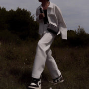Waffle wide-leg pants loose drape straight-leg casual street style trousers
