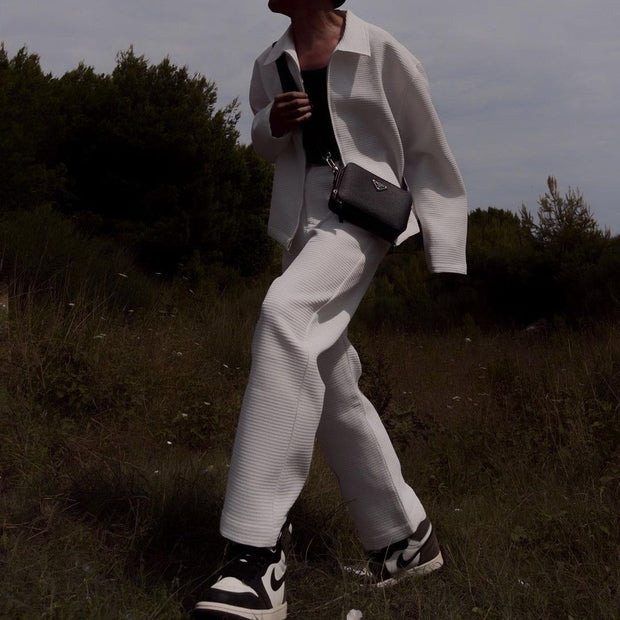 Waffle wide-leg pants loose drape straight-leg casual street style trousers
