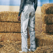 Fashion texture printing loose straight wide leg pants trousers