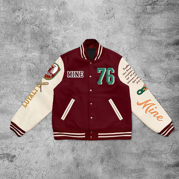 Casual retro No. 76 varsity baseball jacket