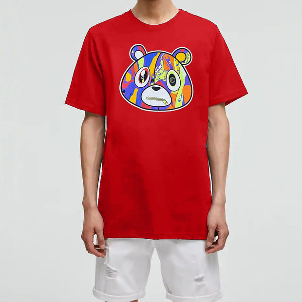 Contrast bear print round neck short sleeve top