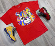 Contrast bear print round neck short sleeve top