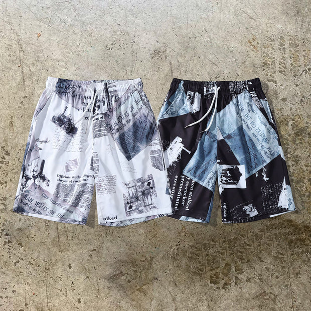 Pictorial print shorts men and women couples retro loose sports seaside vacation beach pants