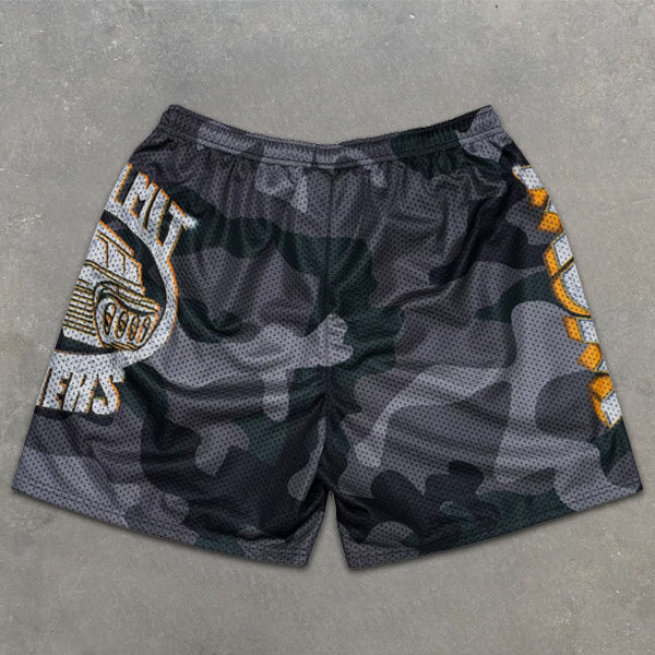 tank graphic print camouflage shorts
