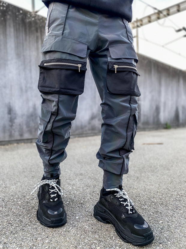 Street style personality reflective overalls trousers men
