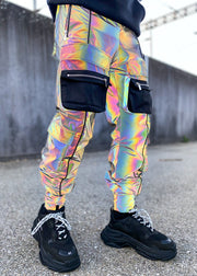 Street style personality reflective overalls trousers men