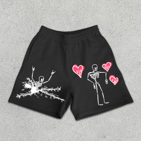 Skull Graphic Print Elastic Shorts