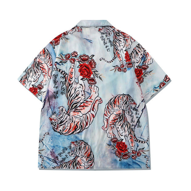 Casual Tiger Country Style Loose Short Sleeve Shirt Shorts Suit