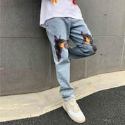 Cartoon animal pattern street hip hop jeans