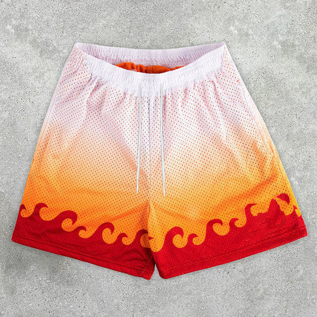 Fashion Gradient Flame Mesh Shorts