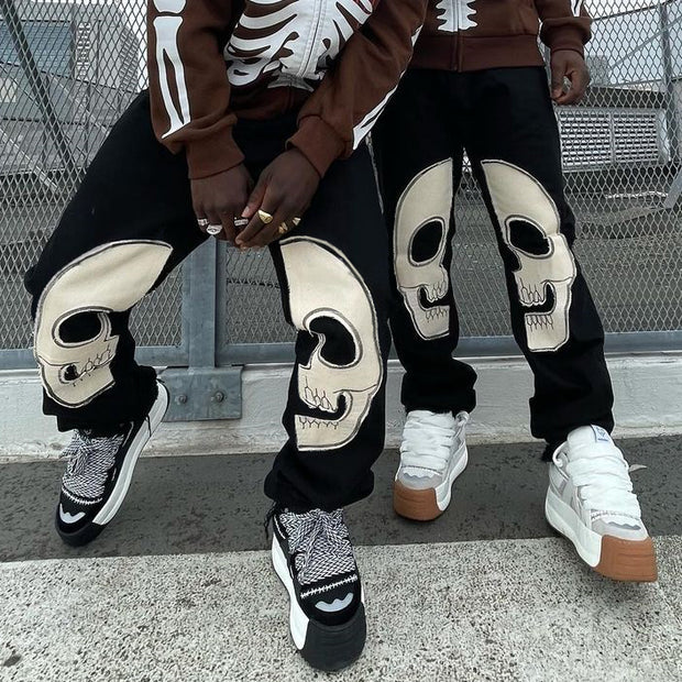 Casual Skull Face Print Trousers