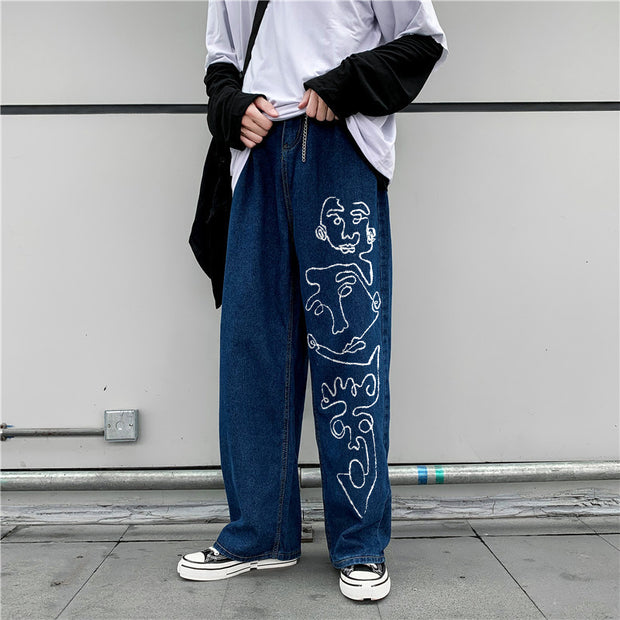 Hip hop line print casual jeans