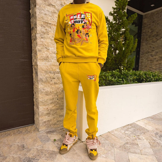 Street style trendy design printed pullover casual trousers suit