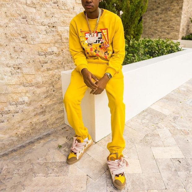 Street style trendy design printed pullover casual trousers suit