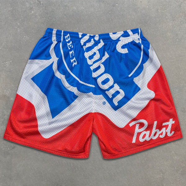 beer all over print elastic shorts