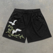 crane graphic print elastic shorts