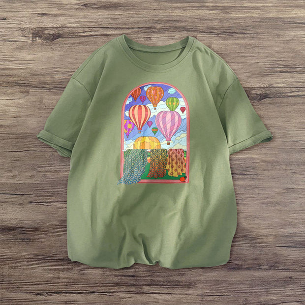 Air ball hit color print short-sleeved T-shirt