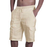 Linen Shorts Multi Pocket Tie Men's Beach Cargo Pants