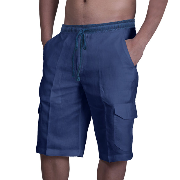 Linen Shorts Multi Pocket Tie Men's Beach Cargo Pants