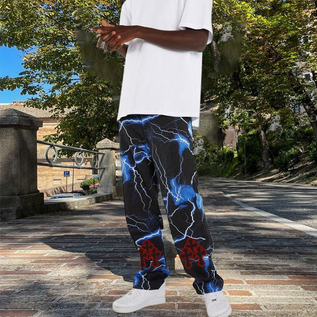 Tie-dye hip-hop cross street loose straight-leg trousers