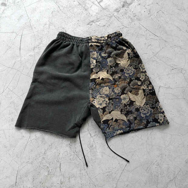 Casual Contrast Panel Art Fringe Shorts