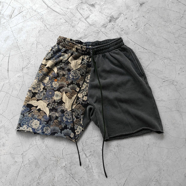 Casual Contrast Panel Art Fringe Shorts
