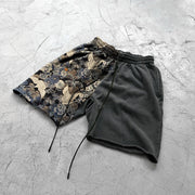 Casual Contrast Panel Art Fringe Shorts