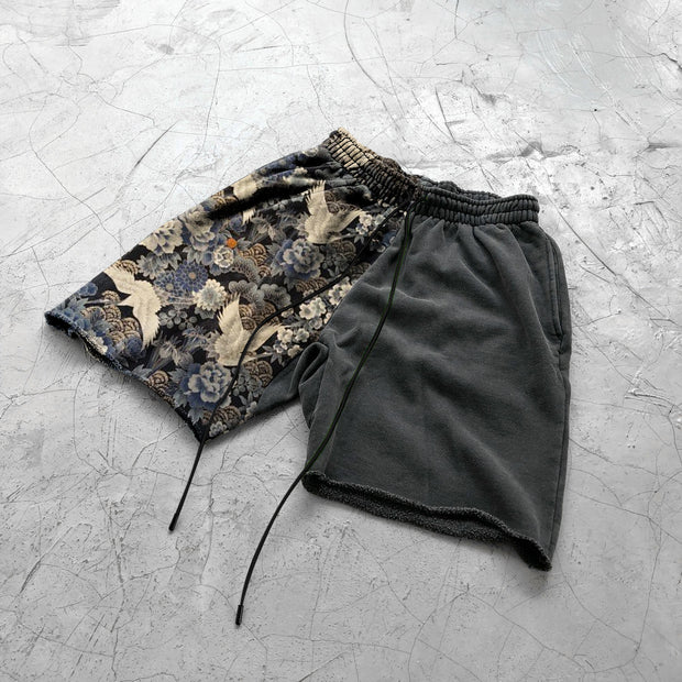 Casual Contrast Panel Art Fringe Shorts