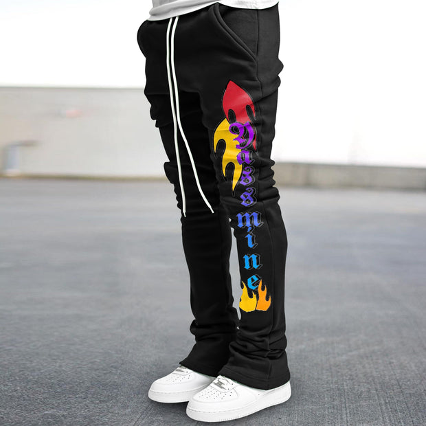 Retro trendy printed slim fit flared trousers