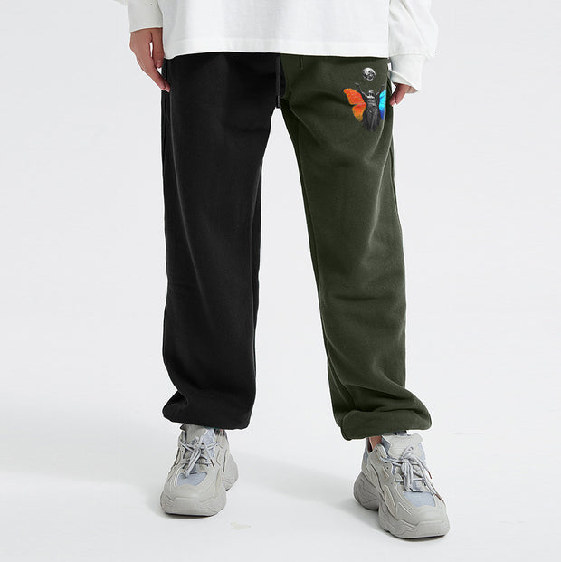 Contrast Vintage Plush Print Casual Trousers