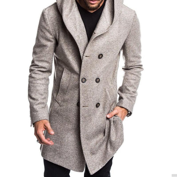 Winter men's hooded woolen jacket