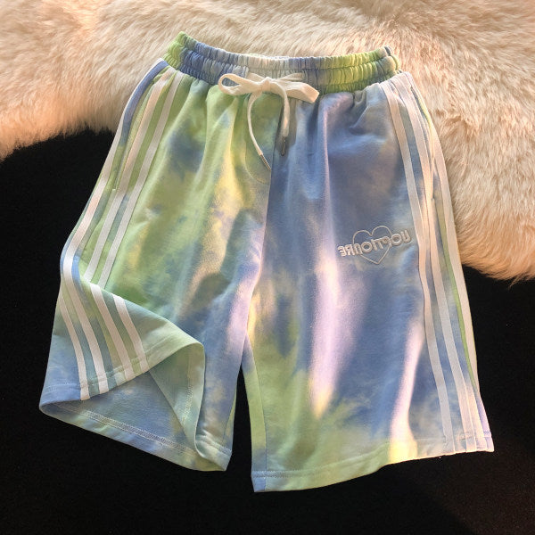 Tie-dye design sense of American fashion casual five-point sports pants
