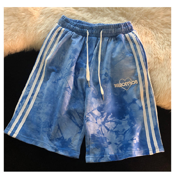 Tie-dye design sense of American fashion casual five-point sports pants