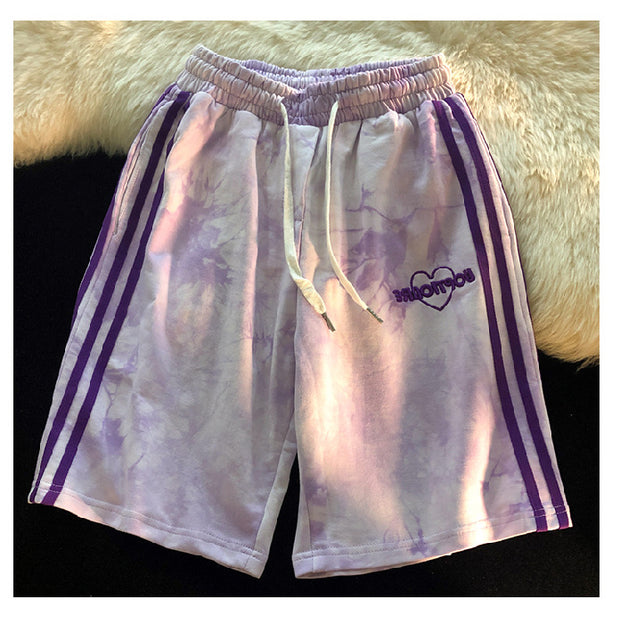 Tie-dye design sense of American fashion casual five-point sports pants