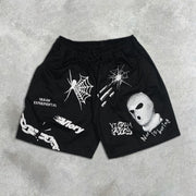 graphic print elastic shorts