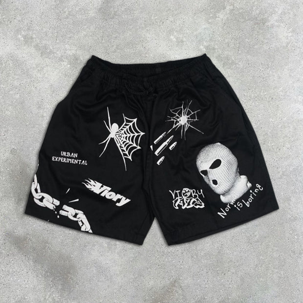 graphic print elastic shorts