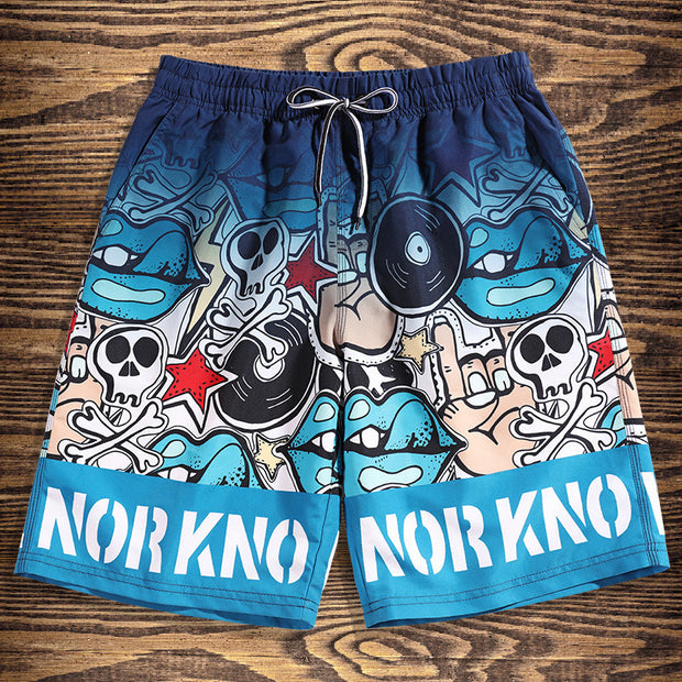 Red lip skull casual street beach shorts