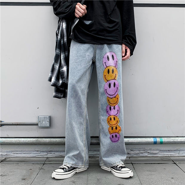 Smile print fashion hip-hop casual jeans