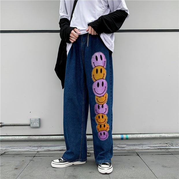 Smile print fashion hip-hop casual jeans