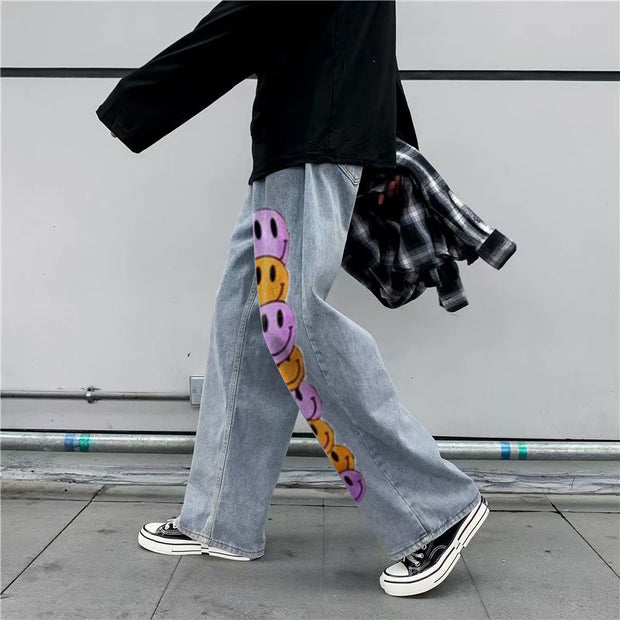 Smile print fashion hip-hop casual jeans