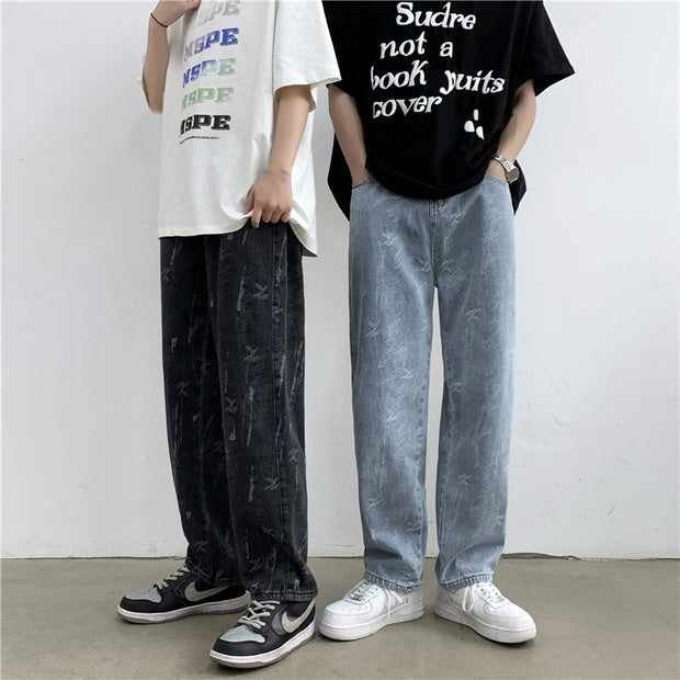 Wide-leg jeans men's loose straight-leg trousers old pants