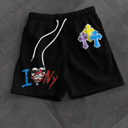 Trendy casual graffiti print shorts